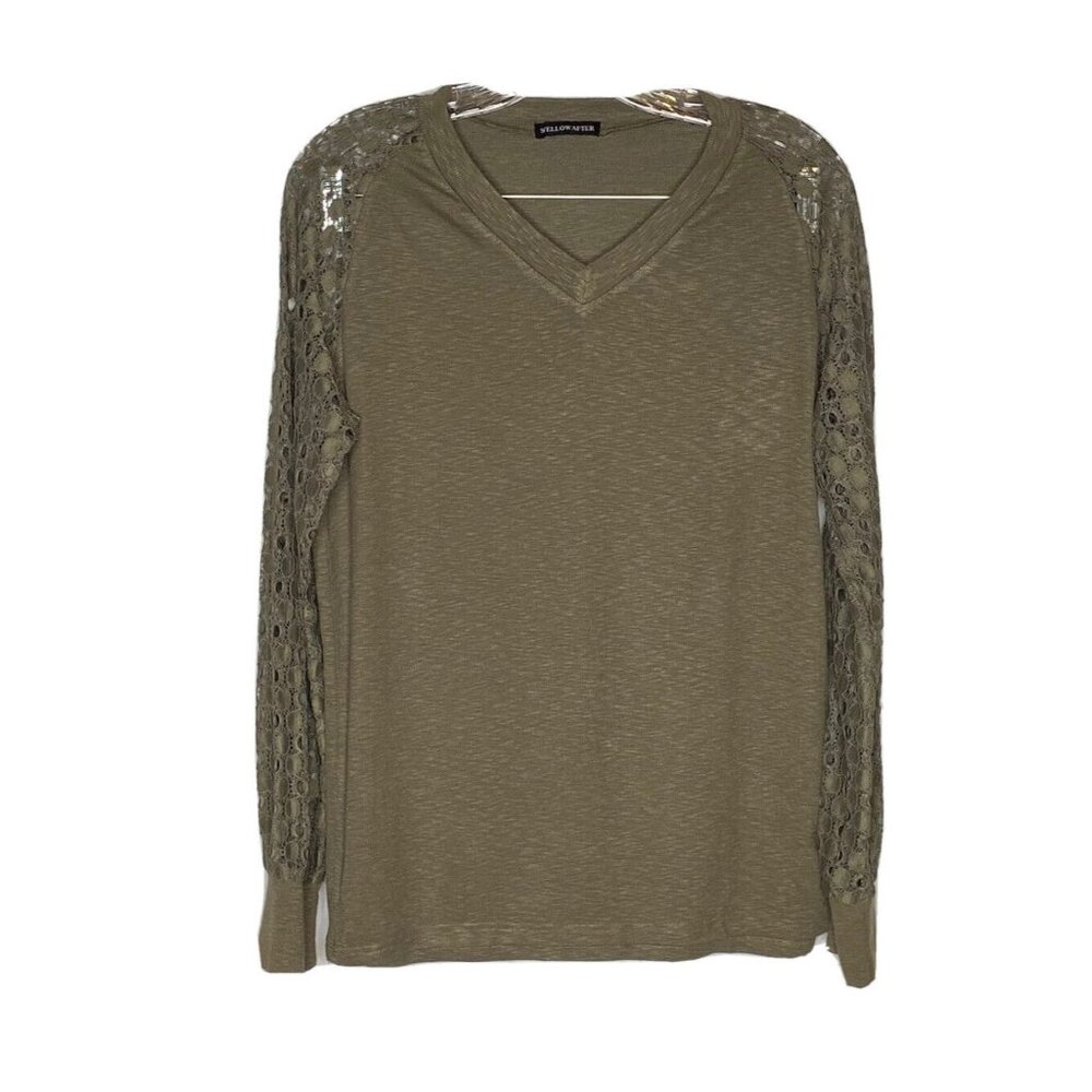 SYellowafter Green Ribbed Lace Long Sleeve Top S